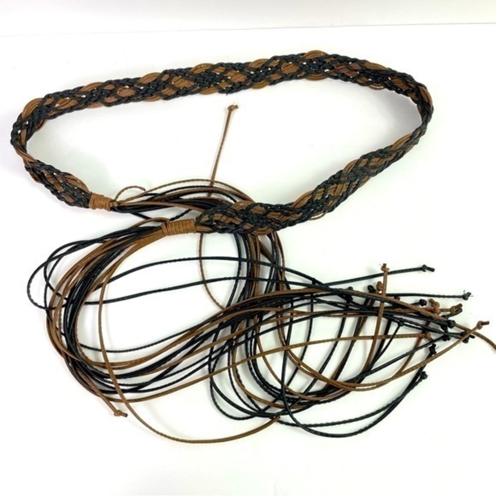 Black & Brown Braided Faux Leather Tassel‎ Tie Belt